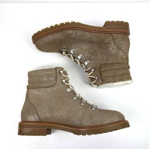 1901 Buckley Boots 8 Glitter Lace Up  Ankle Boot Brown Suede Lined Ankle Boots